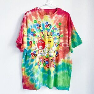 M & M Tie Dyed Bursting M&M Print Short Sleeve T Shirt 2X